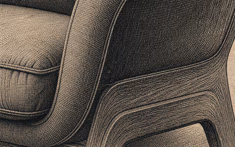 Cropped engraved chair material and furniture detail for Roaathawra.