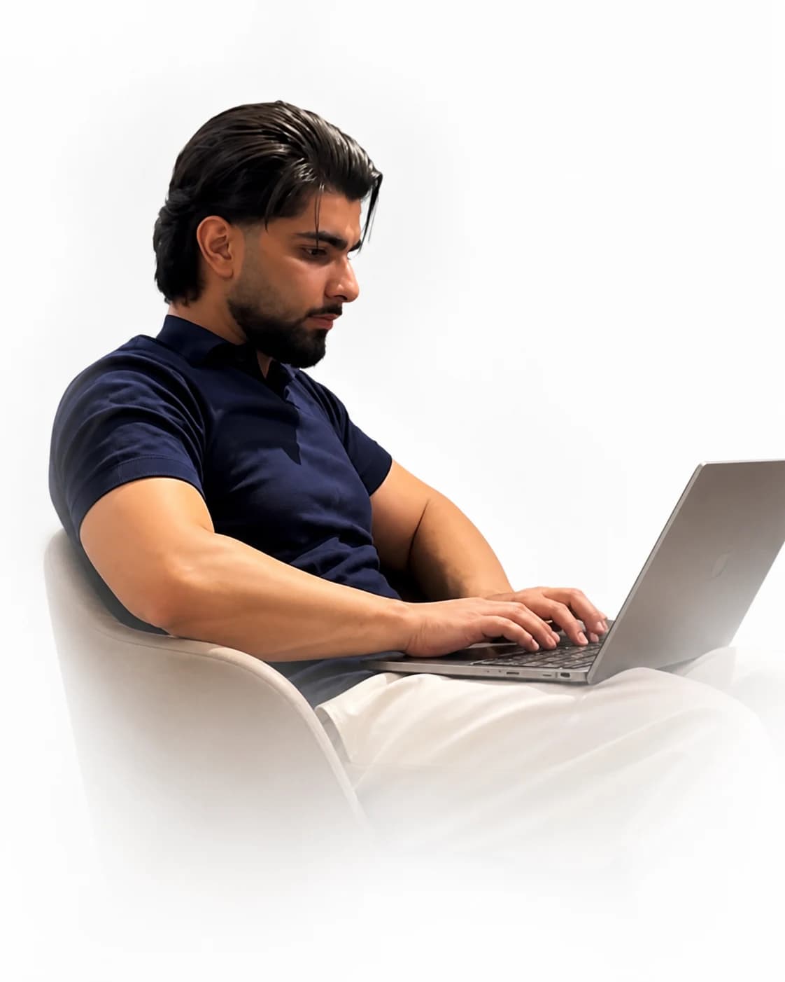 Arham Hafeez working at a laptop