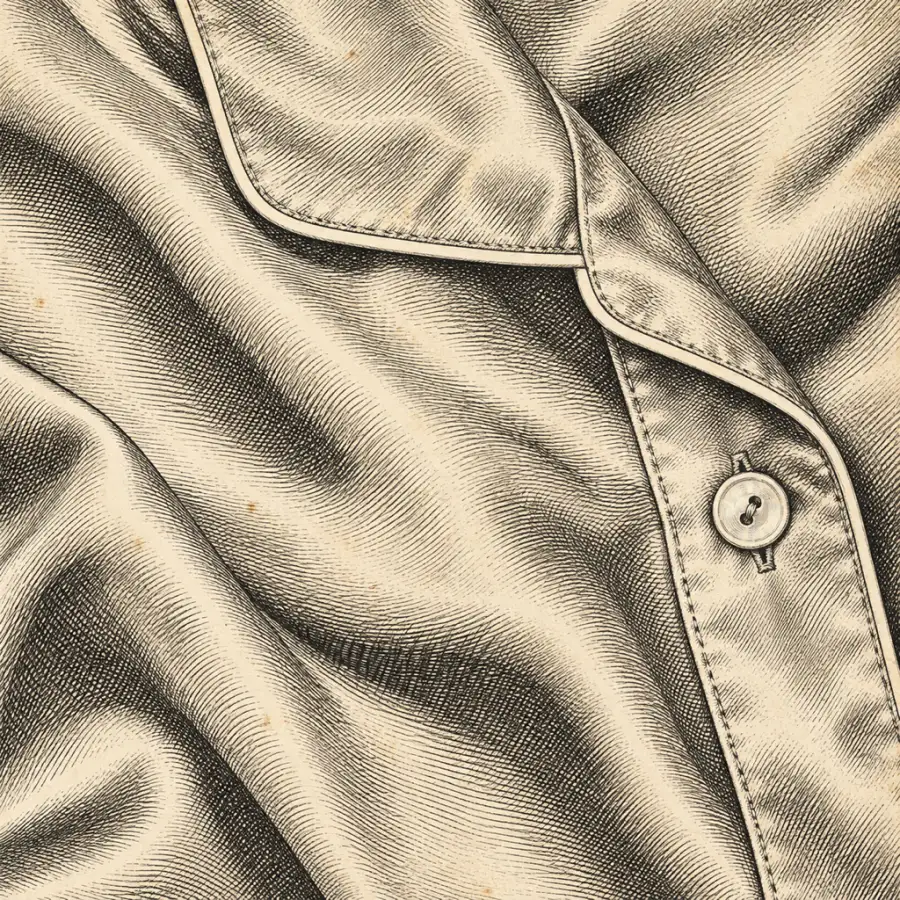 Engraved plate of folded silk sleepwear with a piped collar and a shell button, for Vespelle.